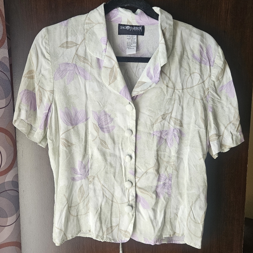 Sag Harbor Floral Button-Up Women Top